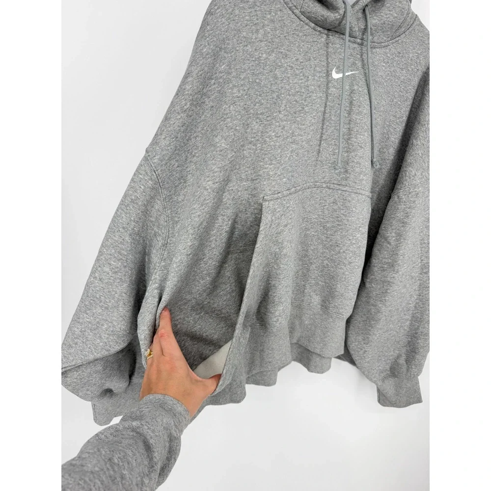 Nike Women Oversized Fleece Hoodie Dark Grey Heather Center Swoosh DQ5858-063 XL